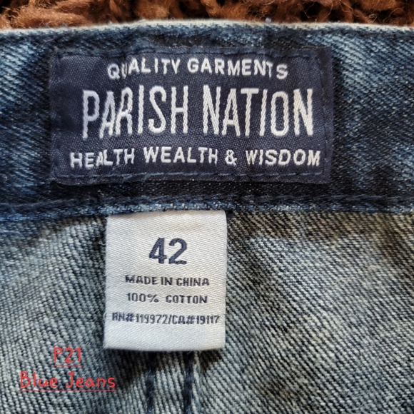 Parish Nation Blue Jeans W42 Distressed with Tears - Picture 2 of 4